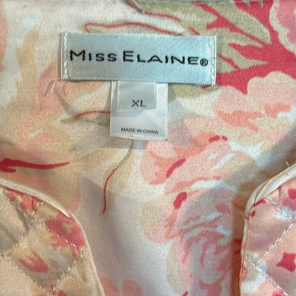 Miss Elaine XL pink floral satin robe #867955 fill zip front - Picture 4 of 8